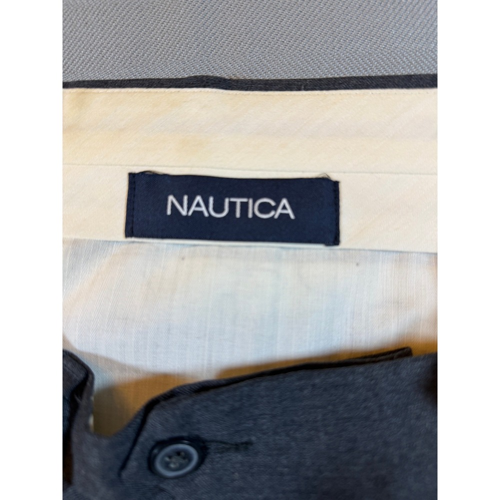 Nautica Mens 34x29 Charcoal Gray 100% Wool Pleated Cuffed Trousers 1348 - Picture 3 of 7